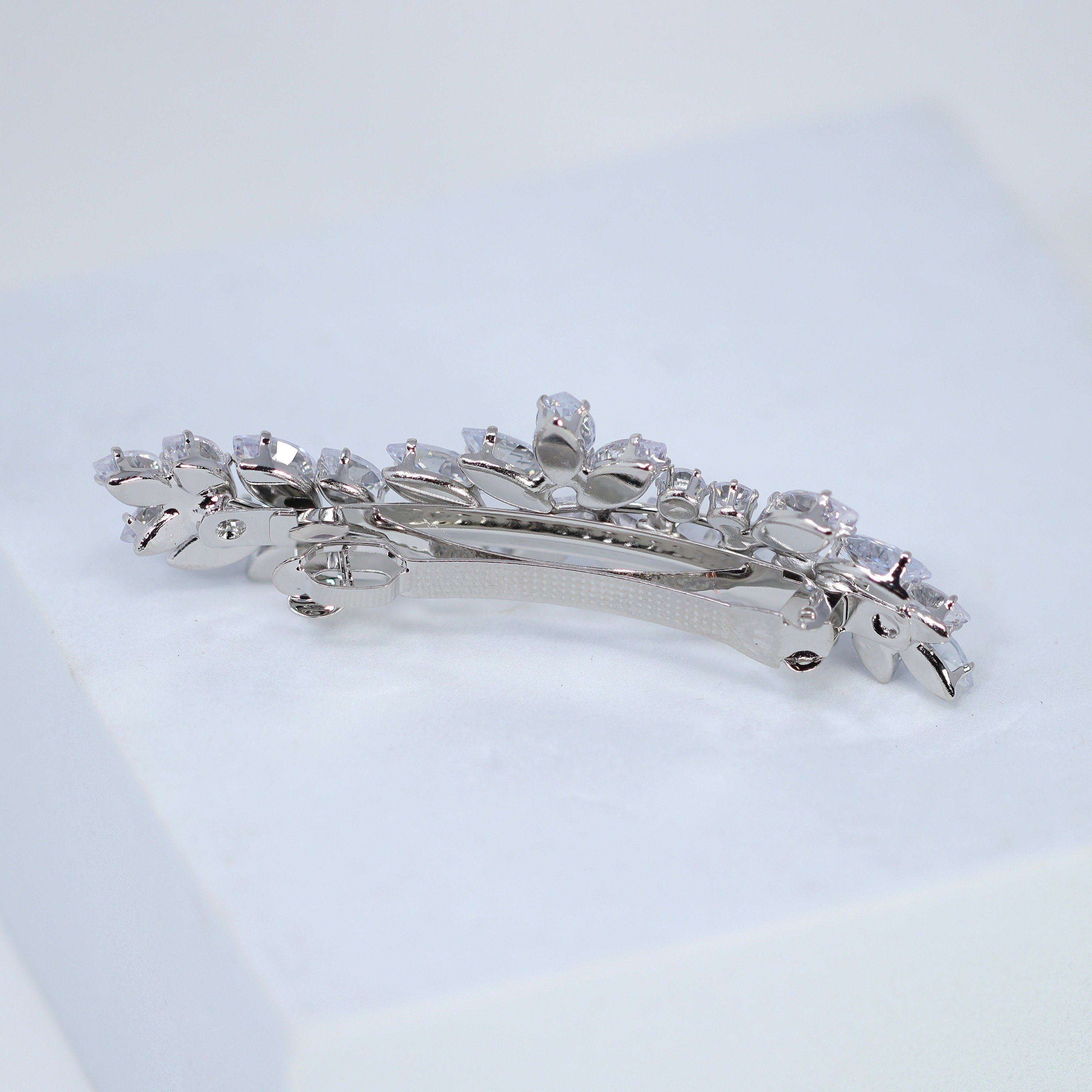 Silver Floral Leaves Wave CZ French Hair Clip, Bridal Hair Accessories, Bridesmaid Gift, Wedding Hair Accessory, Bridal Peach Hair Clip