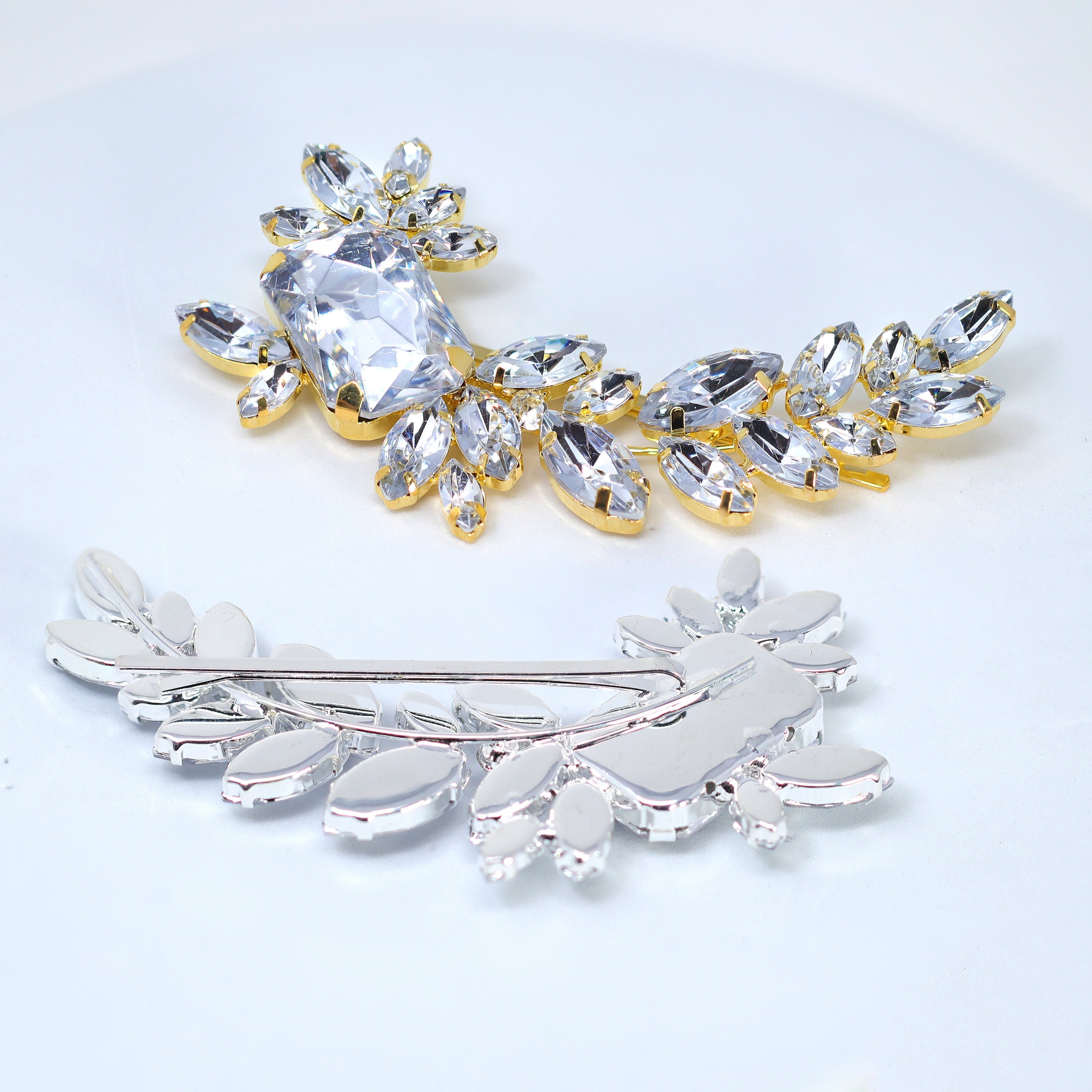 Silver Floral Rhinestone Bobby Pin, Bridal Hair Accessories, Bridesmaid Gift, Wedding Hair Accessory, Bridal Peach Hair Clip