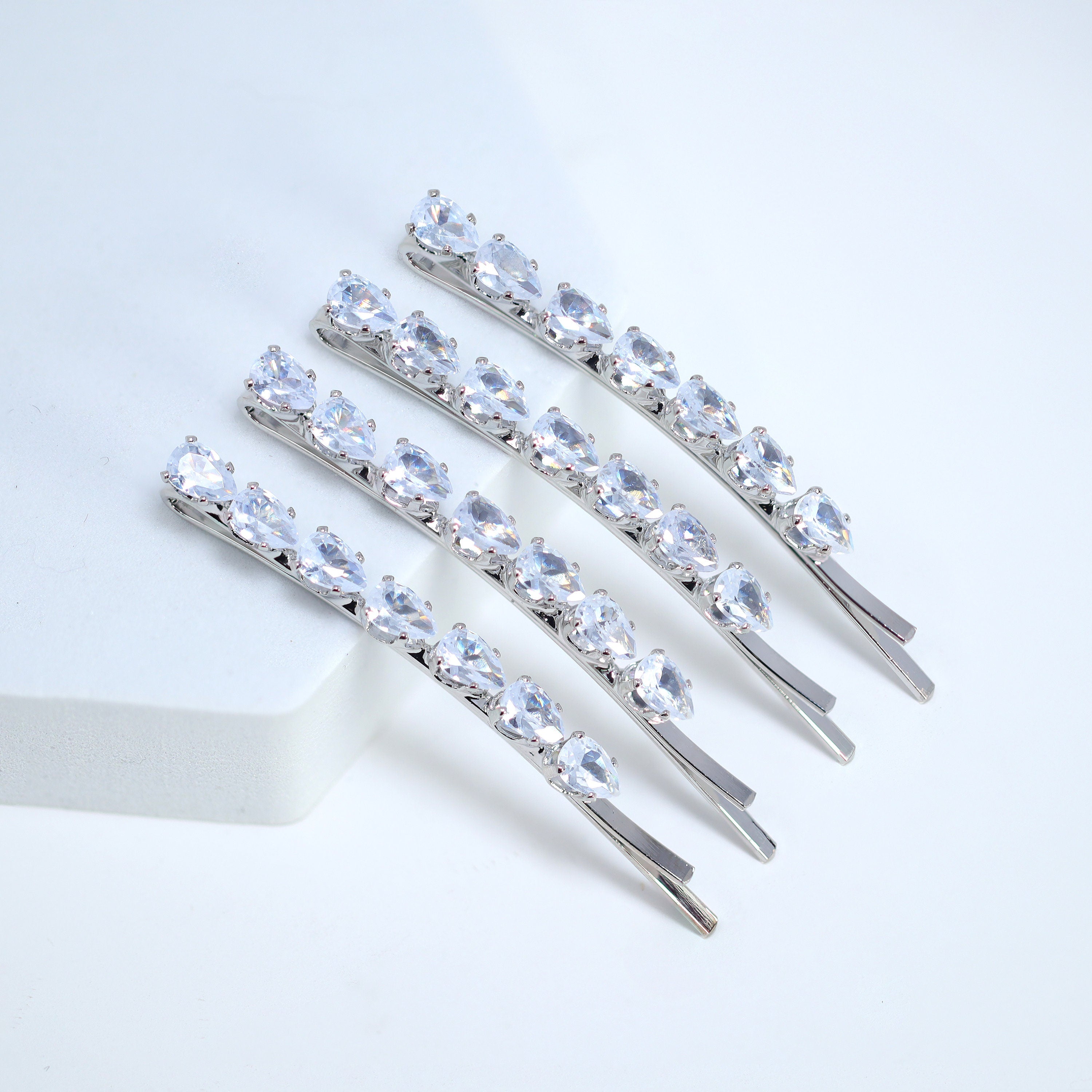 Cz Droplets Set Of 4 Bobby Pin, Bridal Hair Accessories, Bridesmaid Gift, Wedding Hair Accessory, Bridal Peach Hair Clip