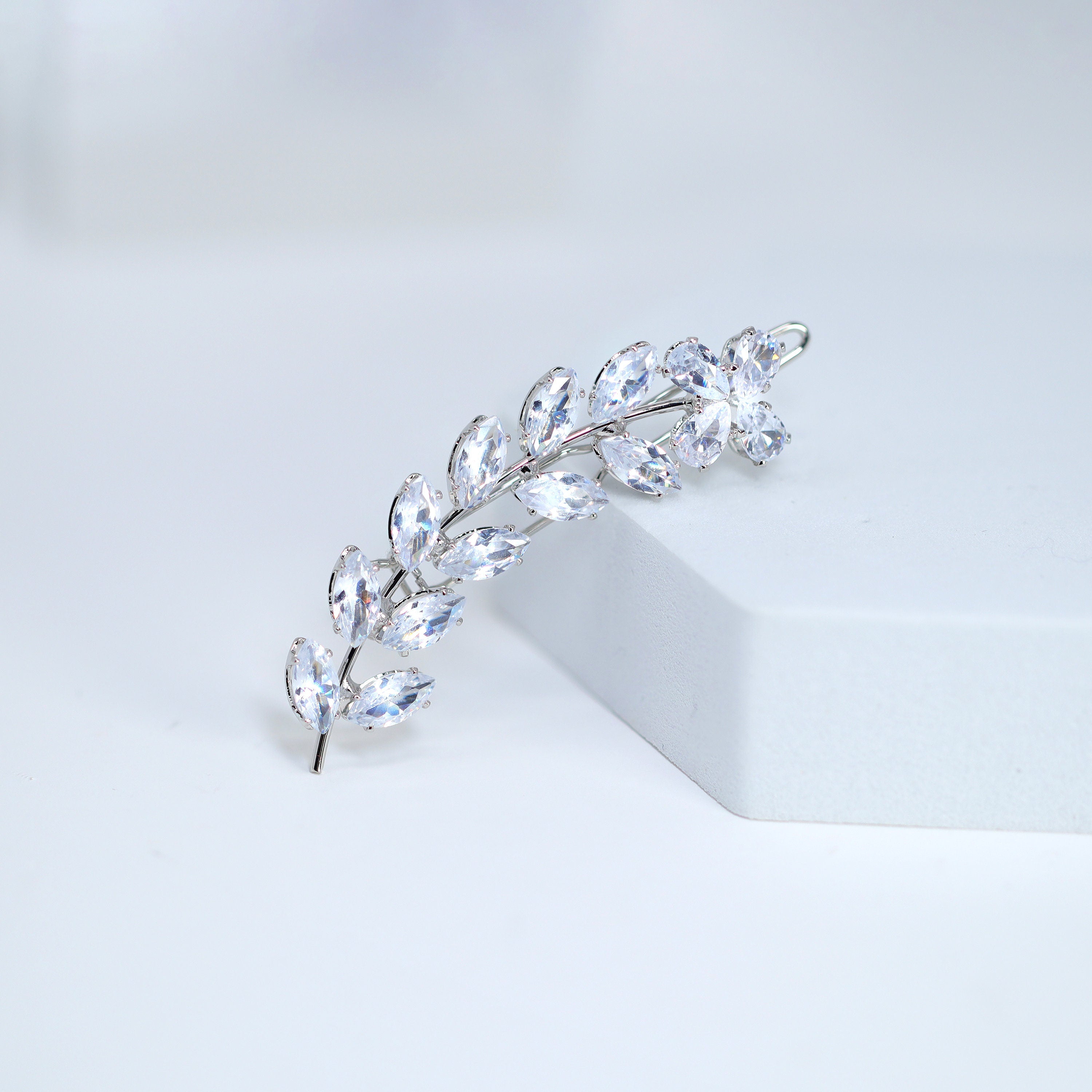 Dainty Flower On Leaves Vine CZ Hair Clip, Bridal Hair Accessories, Bridesmaid Gift, Wedding Hair Accessory, Bridal Peach Hair Clip