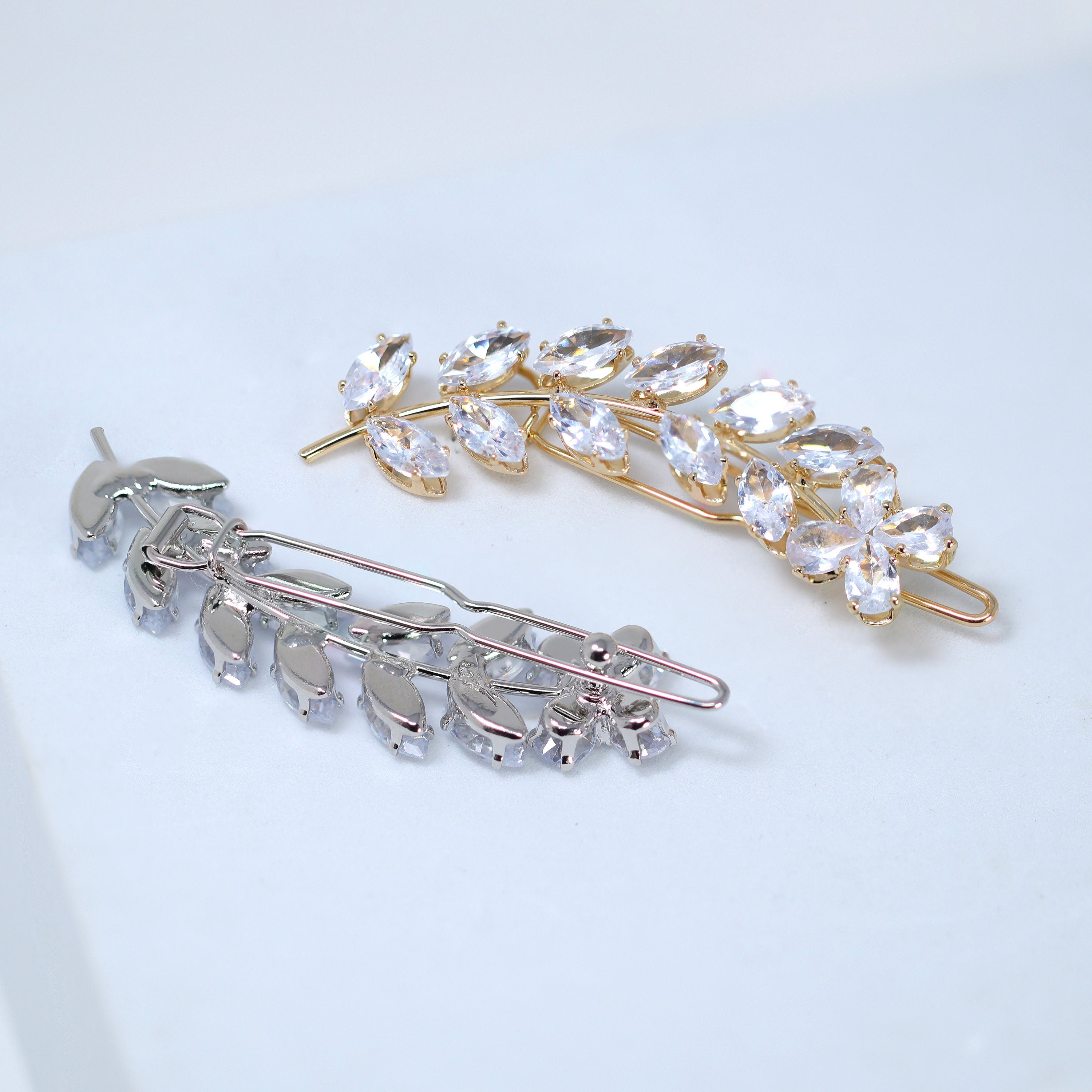Dainty Flower On Leaves Vine CZ Hair Clip, Bridal Hair Accessories, Bridesmaid Gift, Wedding Hair Accessory, Bridal Peach Hair Clip