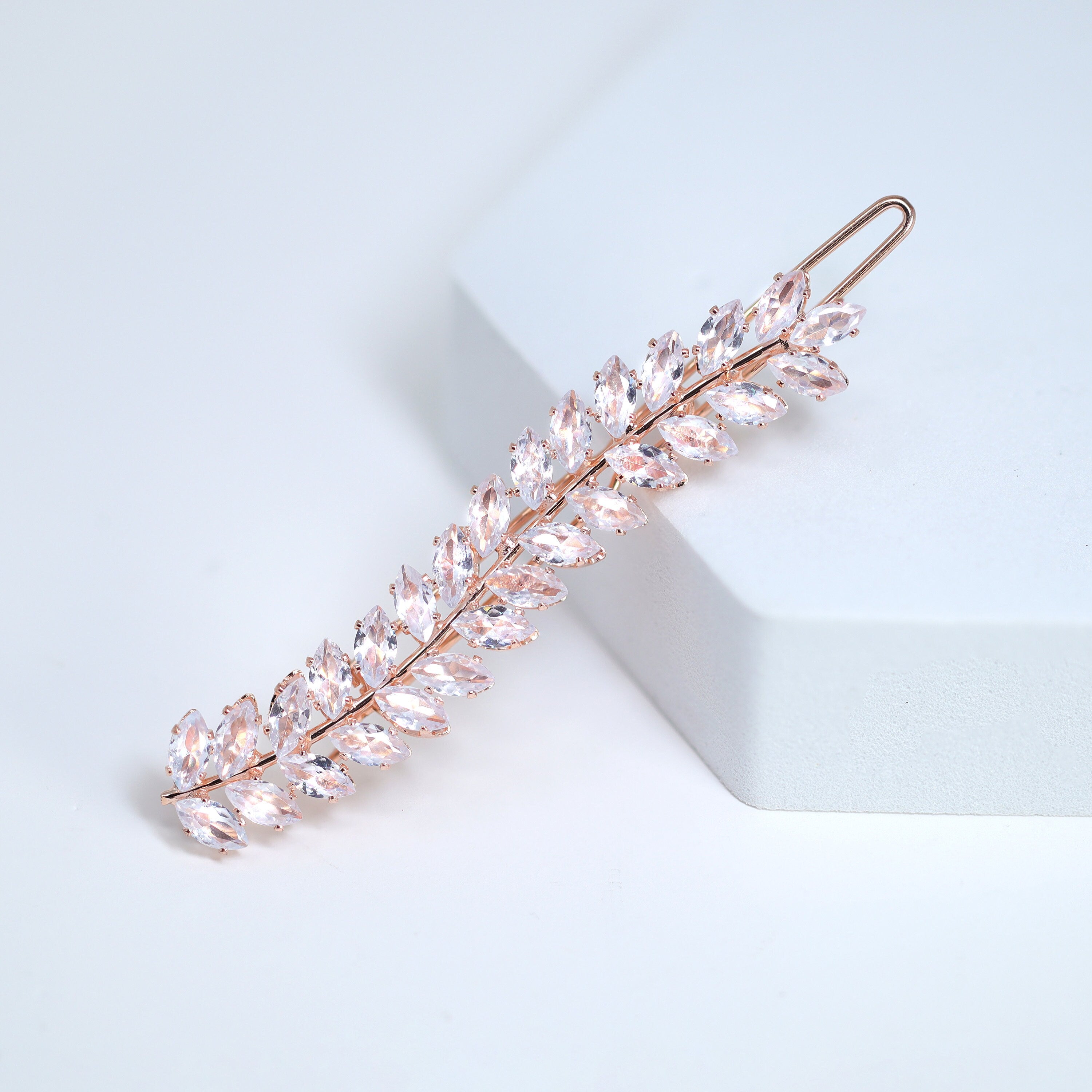 Dainty Fallen Leaves CZ Hair Clip, Bridal Hair Accessories, Bridesmaid Gift, Wedding Hair Accessory, Bridal Peach Hair Clip