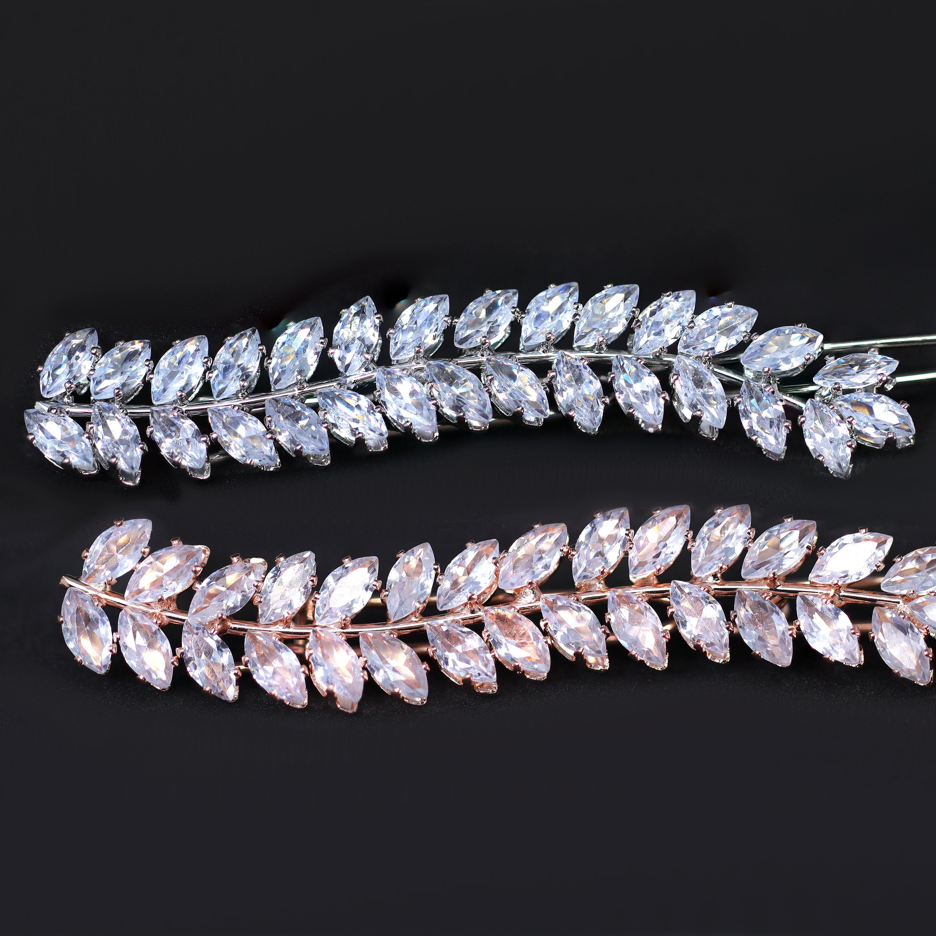 Dainty Fallen Leaves CZ Hair Clip, Bridal Hair Accessories, Bridesmaid Gift, Wedding Hair Accessory, Bridal Peach Hair Clip