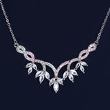 Dainty Dancing Leaves Drop V Necklace Set, Long Bridal Jewelry, Bridal Earrings And Necklace, Statement Earrings Cz Necklace Set.