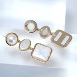 Gold White Faux Pearl Geometric Dangle Earring , Bridal Earring, Bridal Accessories, Pearl Wedding Earring.