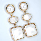 Gold White Faux Pearl Geometric Dangle Earring , Bridal Earring, Bridal Accessories, Pearl Wedding Earring.