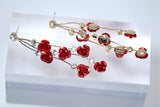 Red Rose Shower On Gold Vine Bridal Earring, Bridal Earrings, Rose Dangle earring, Bridesmaid Earring