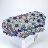 Silver Blue in Blues Floral Leaves Rhinestone Embellished Small Wedding Clutch, Statement Bag, Evening Wedding Clutch, Cross Body Bag