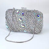 Silver Blue AB Crystal Embellished Falling Feathers Wedding Clutch, Statement Bag, Evening Wedding Clutch, Cross Body Bag