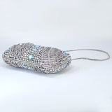 Silver Blue AB Crystal Embellished Falling Feathers Wedding Clutch, Statement Bag, Evening Wedding Clutch, Cross Body Bag