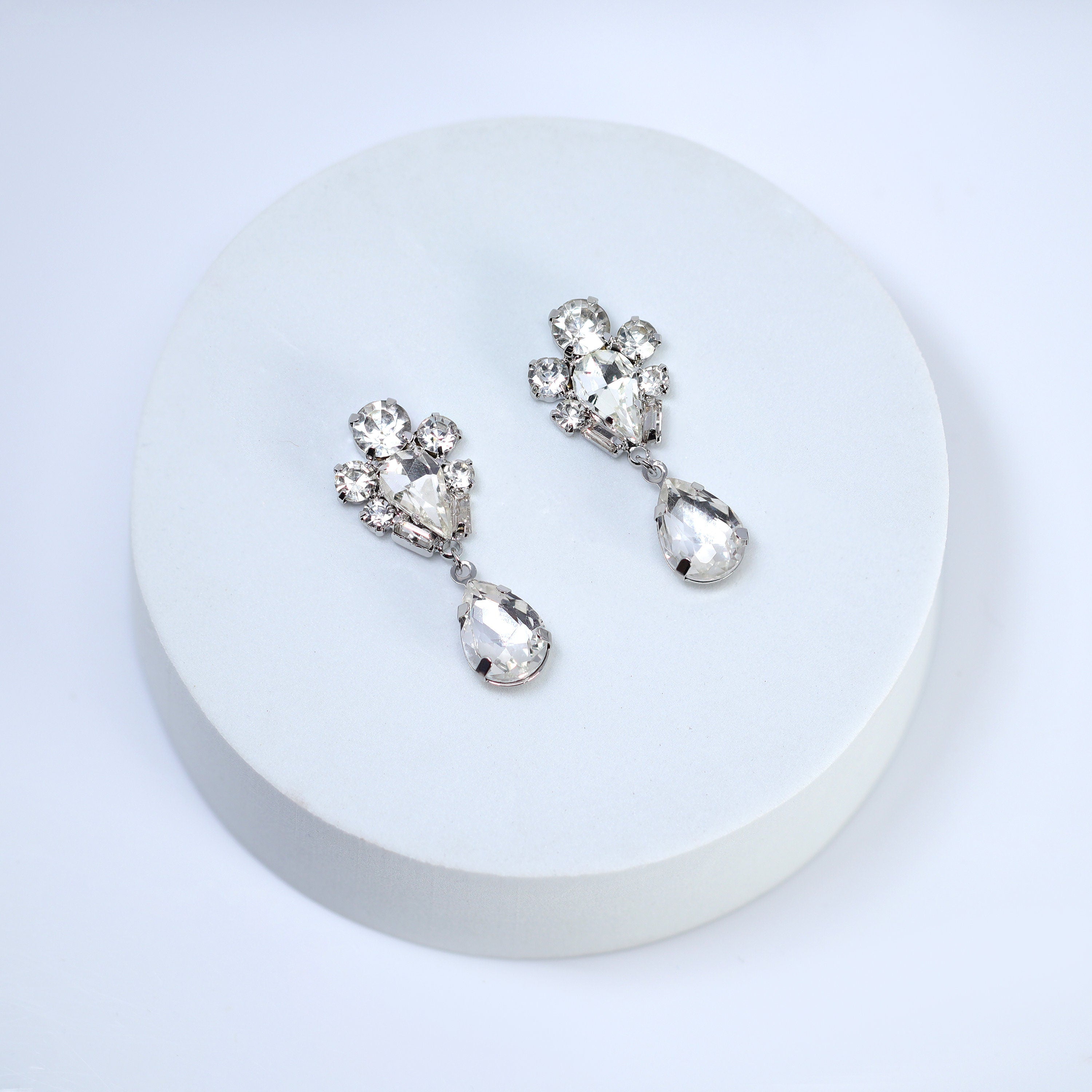 Rhinestone Love Bud Flower Drop Earrings, Bridal Jewelry, Bridal Earrings, Crystal Bridal Earrings, Statement Earrings Cz