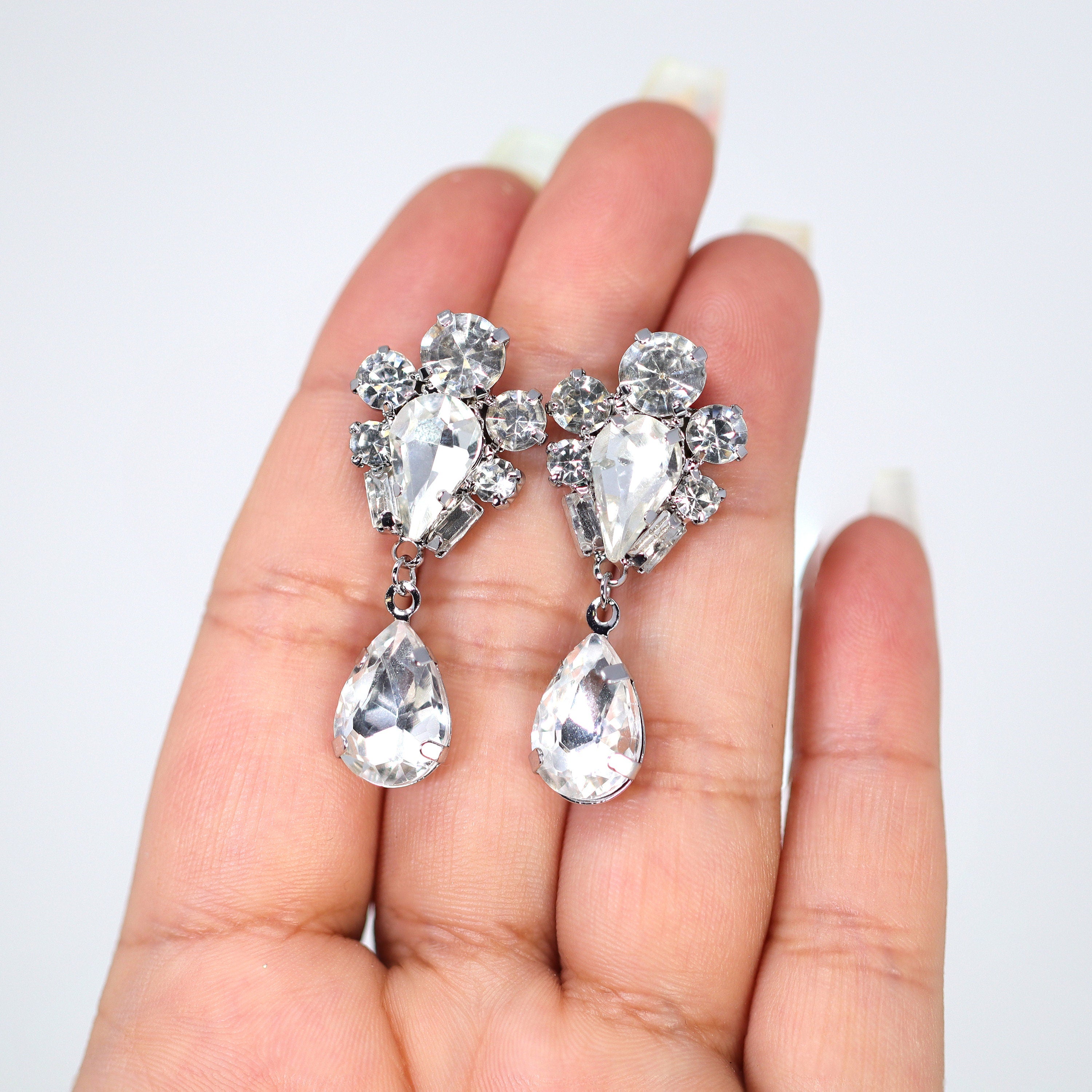 Rhinestone Love Bud Flower Drop Earrings, Bridal Jewelry, Bridal Earrings, Crystal Bridal Earrings, Statement Earrings Cz