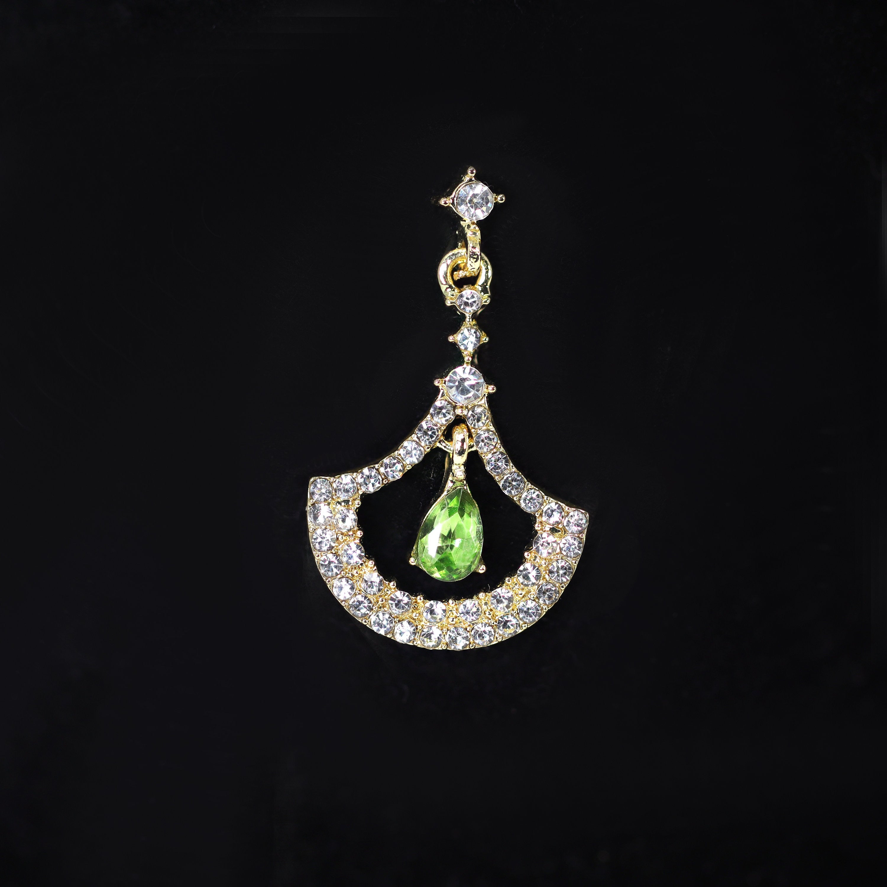 Rhinestone Fan Shape Green Drop Earrings, Bridal Jewelry Bridal Earrings Crystal Bridal Earrings Statement earrings