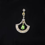 Rhinestone Fan Shape Green Drop Earrings, Bridal Jewelry Bridal Earrings Crystal Bridal Earrings Statement earrings