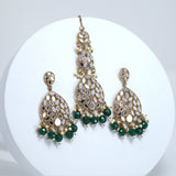 Chandelier Mirror Statement Earrings And Headpiece Set, Mirror Earrings, Indian Long Bridal Jewelry, Pearl Bridal Earrings