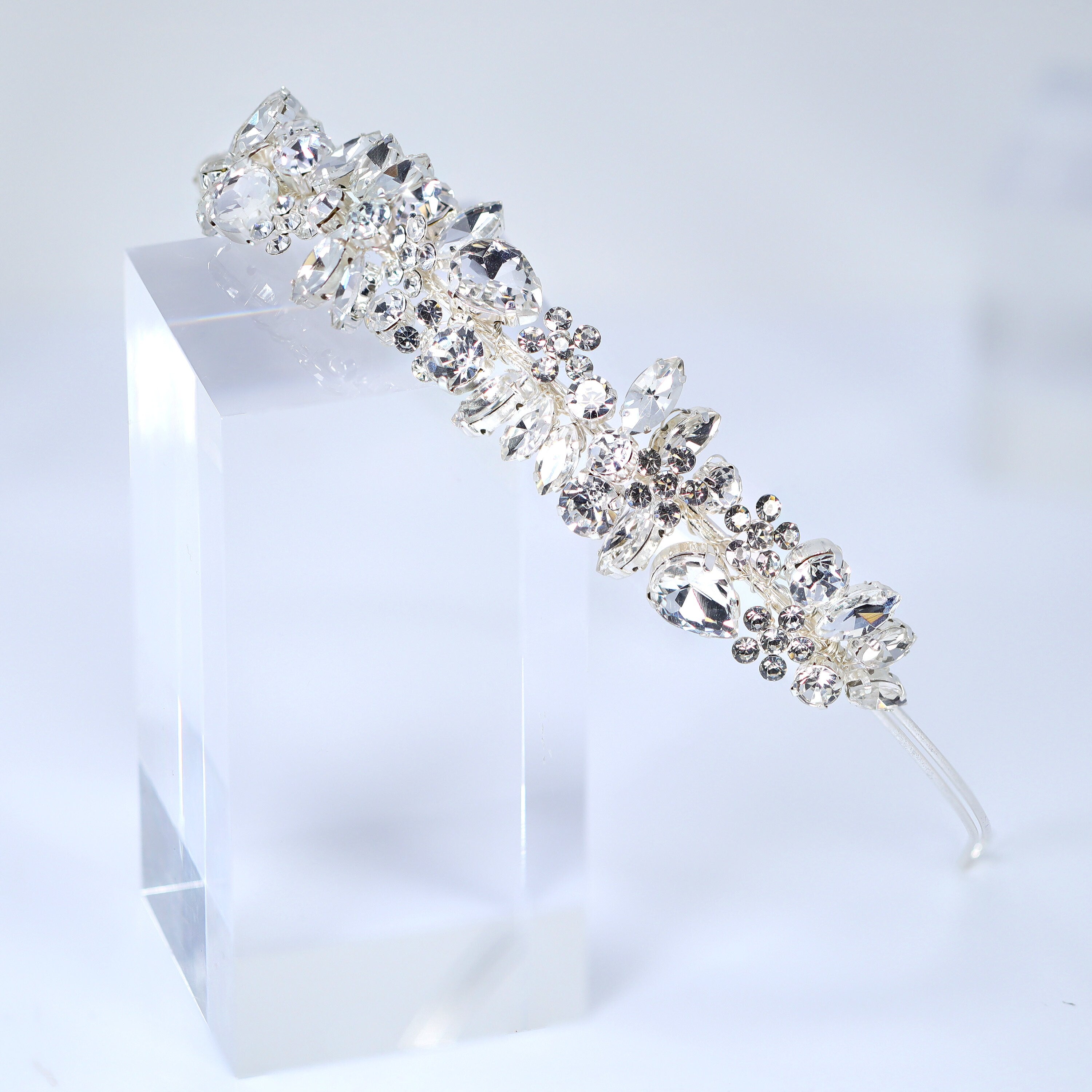 Swarovski Crystals Floral Twilight Bloom Teardrop Headband, Hair Vine Headband, Bridal Hair, Rhinestone Delicate Headband.