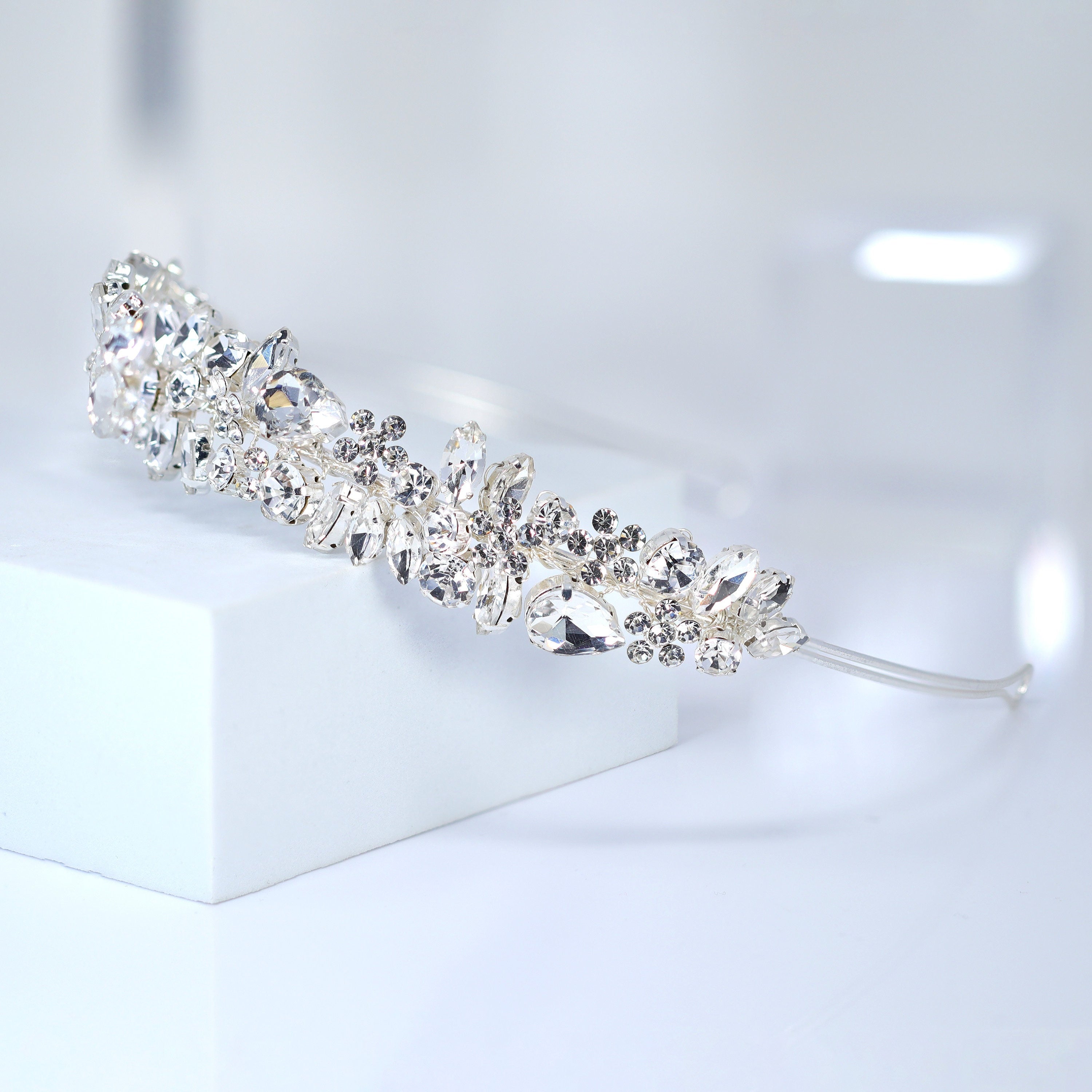 Swarovski Crystals Floral Twilight Bloom Teardrop Headband, Hair Vine Headband, Bridal Hair, Rhinestone Delicate Headband.