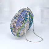 Silver Blue Lilly Of Green Heavenly Garden : Rhinestone Embellished Wedding Clutch, Statement Bag, Evening Wedding Clutch, Cross Body Bag