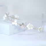 Swarovski Crystals, Pearls White Floral Vine Leaves Wedding Headband, Bridal Rhinestone Head Vine, Statement hair accessories.