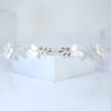 Swarovski Crystals, Pearls White Floral Vine Leaves Wedding Headband, Bridal Rhinestone Head Vine, Statement hair accessories.