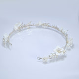 Swarovski Crystals, Pearls White Floral Vine Leaves Wedding Headband, Bridal Rhinestone Head Vine, Statement hair accessories.