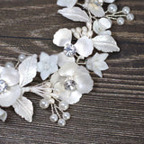 Swarovski Crystal Faux Pearls White Floral Vine Leaves Cascade Wedding Headband, Bridal Rhinestone Hair Vine, Statement hair accessories.