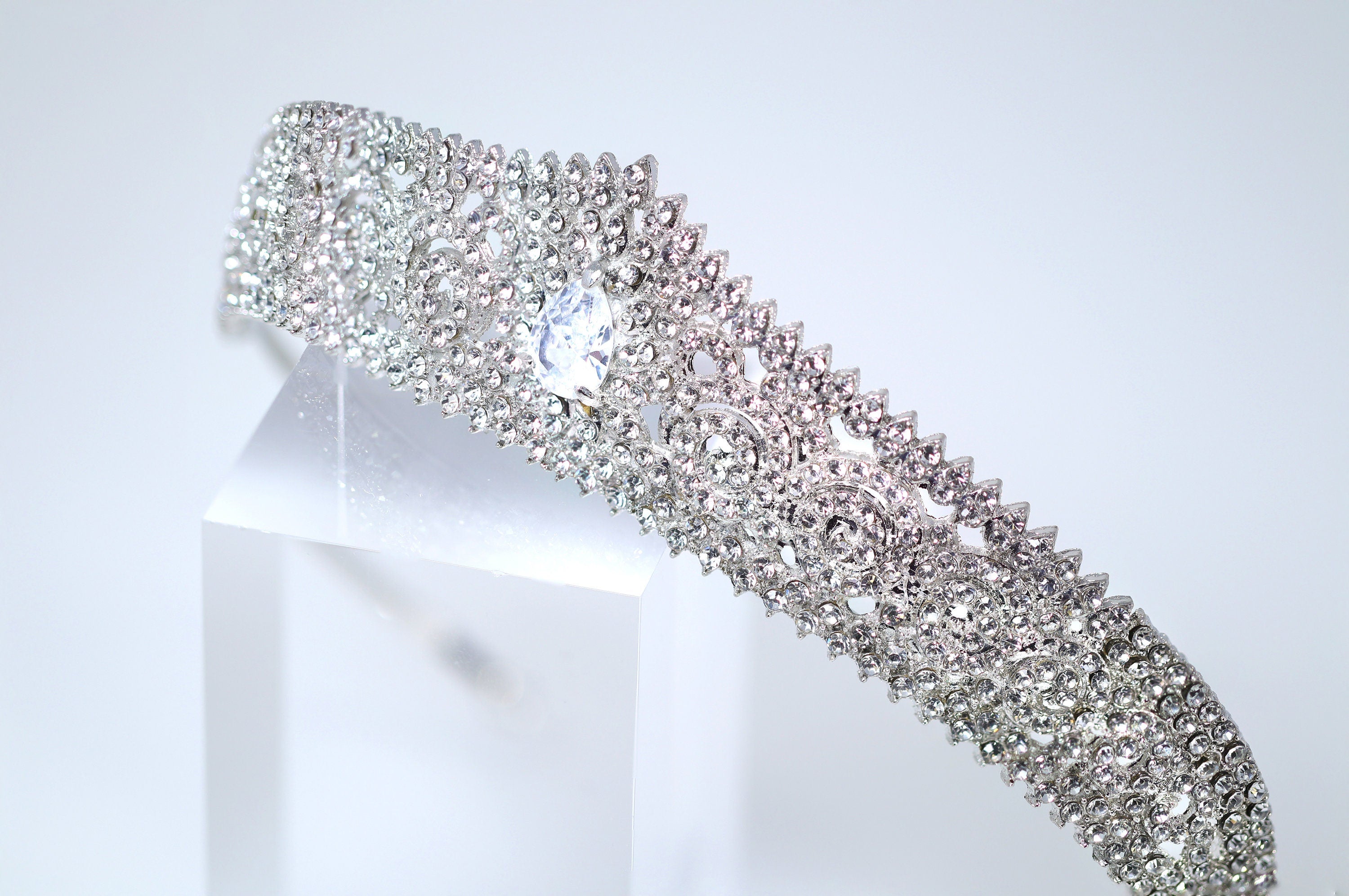 Luxury Rhinestone Droplet Big Cubic Zirconia Queen Tiara , Bridal Crown Tiara, Crystal Wedding Tiara, Crystal Wedding Crown, Tiara Bride