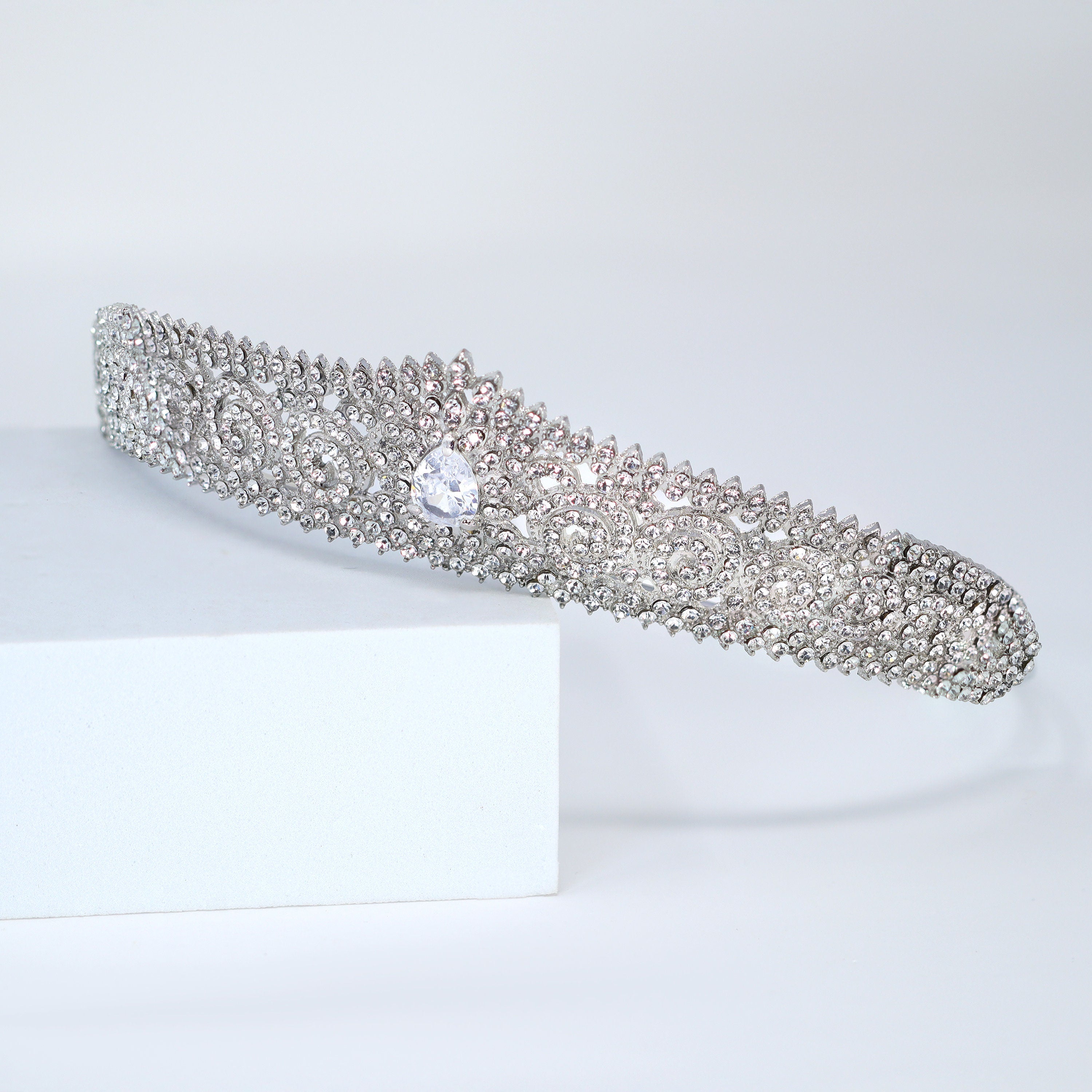 Luxury Rhinestone Droplet Big Cubic Zirconia Queen Tiara , Bridal Crown Tiara, Crystal Wedding Tiara, Crystal Wedding Crown, Tiara Bride