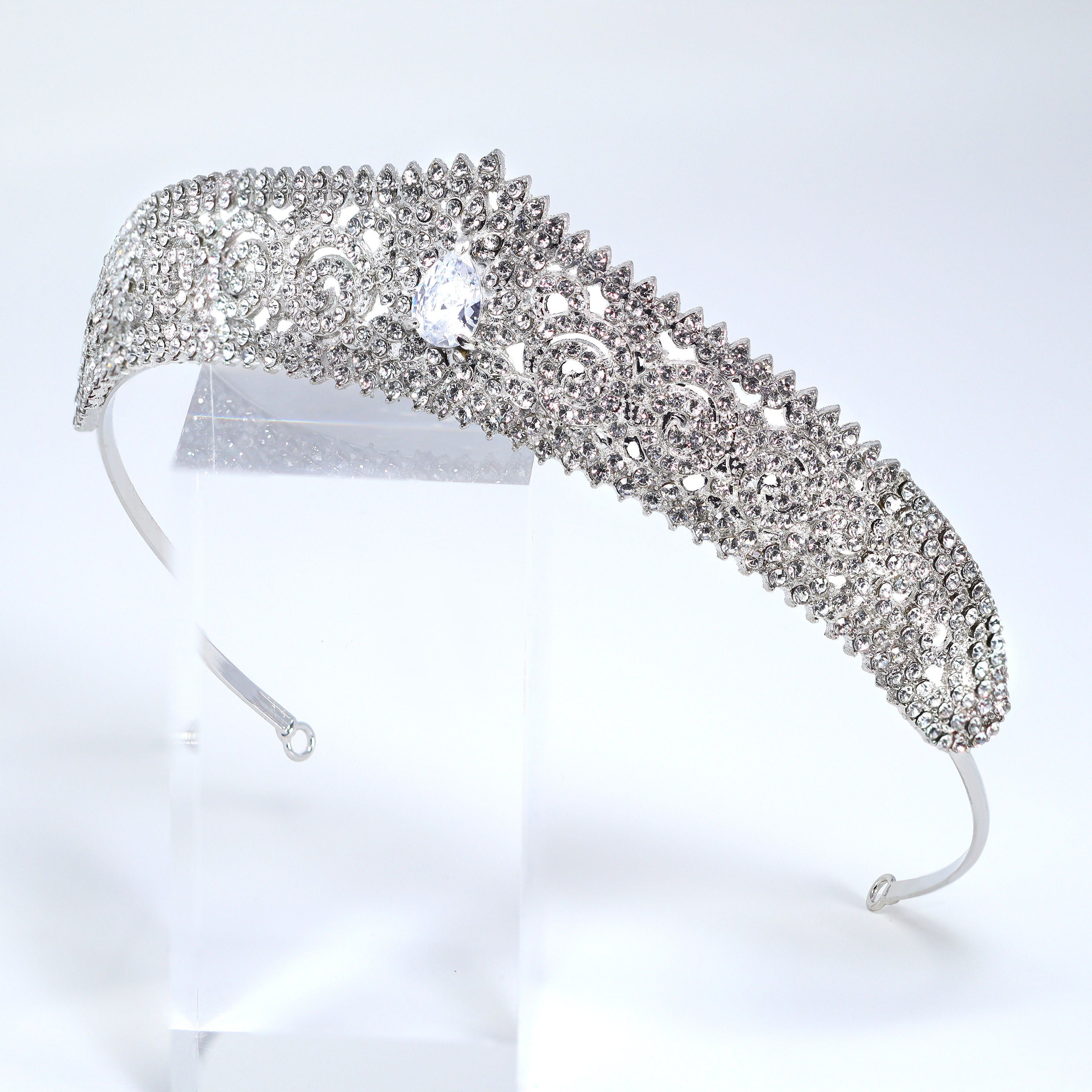 Luxury Rhinestone Droplet Big Cubic Zirconia Queen Tiara , Bridal Crown Tiara, Crystal Wedding Tiara, Crystal Wedding Crown, Tiara Bride