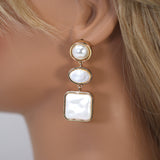 Gold White Faux Pearl Geometric Dangle Earring , Bridal Earring, Bridal Accessories, Pearl Wedding Earring.