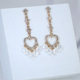 Golden Heart Drop Rhinestone Crystal tassel Earrings, Long Tassel Earrings, Valentine Statement earrings.
