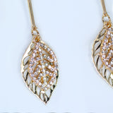 Gold Leaf Drop Earrings, Long Bridal Jewelry, Bridal Earrings, Crystal Bridal Earrings, Statement Leaves Earrings Cz