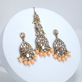 Chandelier Mirror Statement Earrings And Headpiece Set, Mirror Earrings, Indian Long Bridal Jewelry, Pearl Bridal Earrings