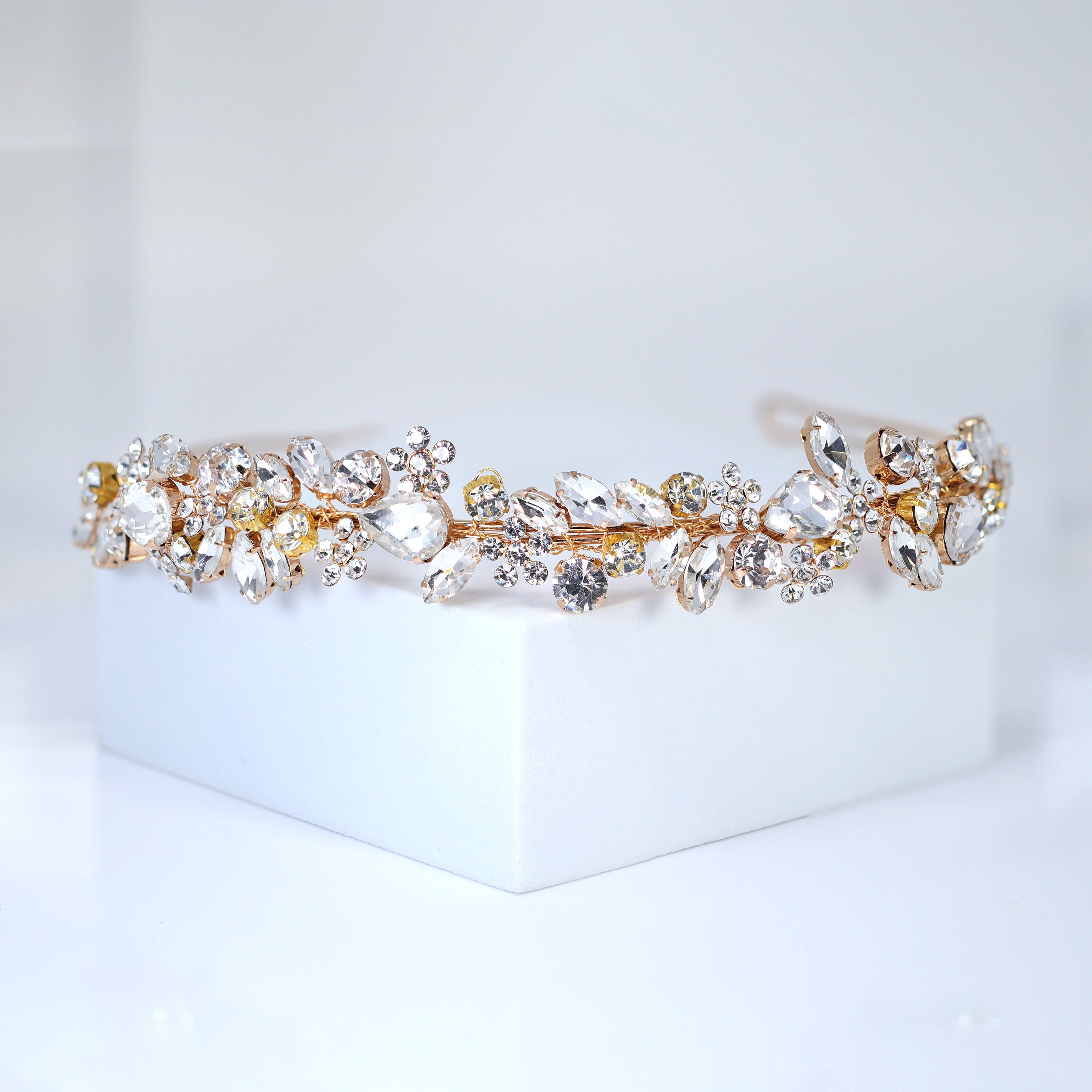 Swarovski Crystals Floral Twilight Bloom Teardrop Headband, Hair Vine Headband, Bridal Hair, Rhinestone Delicate Headband.