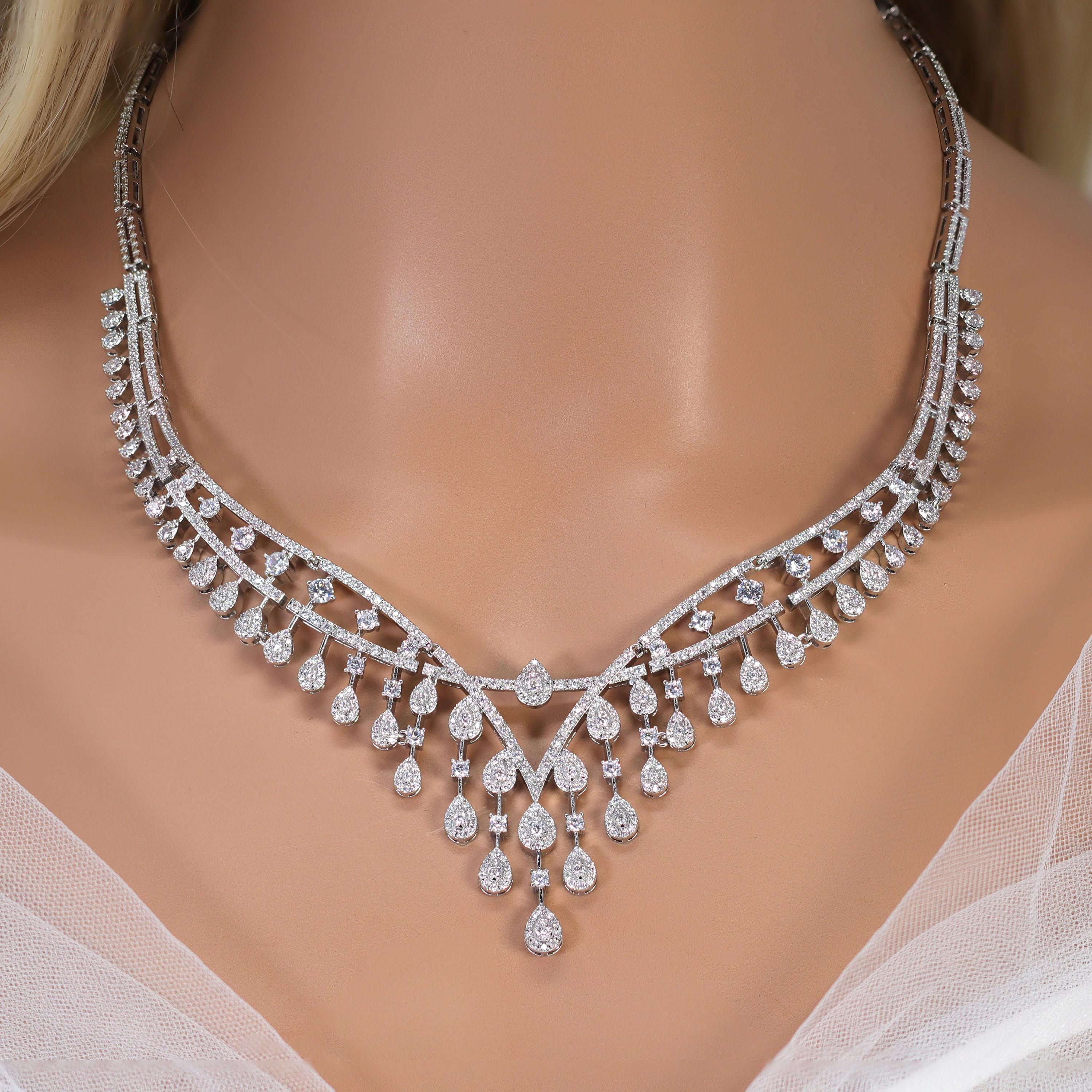 Diamond/ Swarovski Crystal Celestial Drops Necklace Set, Long Bridal Jewelry Set, Crystal Bridal , Statement Earrings