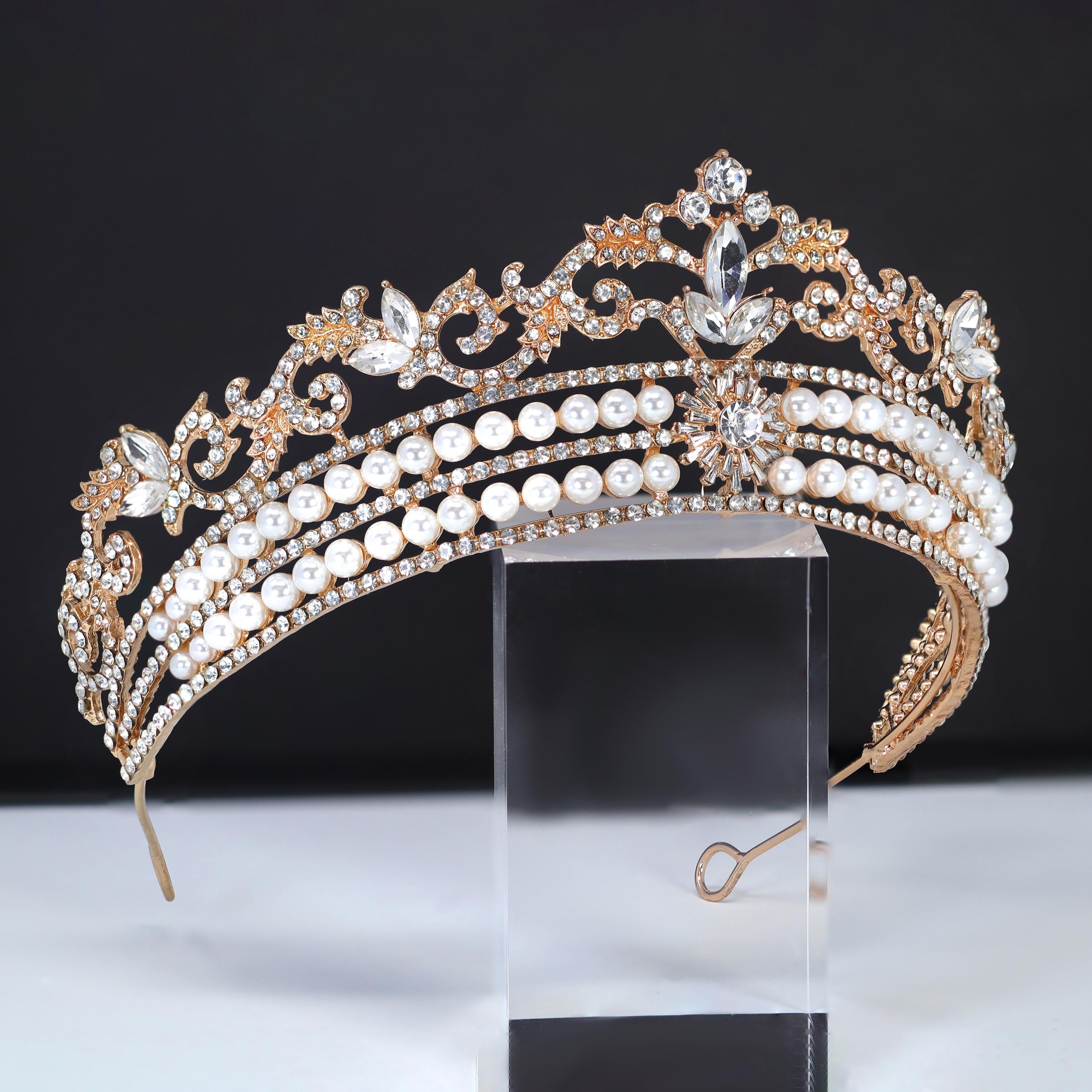 Luxury Swarovski Crystals Pearl Radiance Tiara Floral Leaves Queen Tiara , Bridal Crown, Crystal Wedding, Crystal Wedding Crown, Tiara Bride