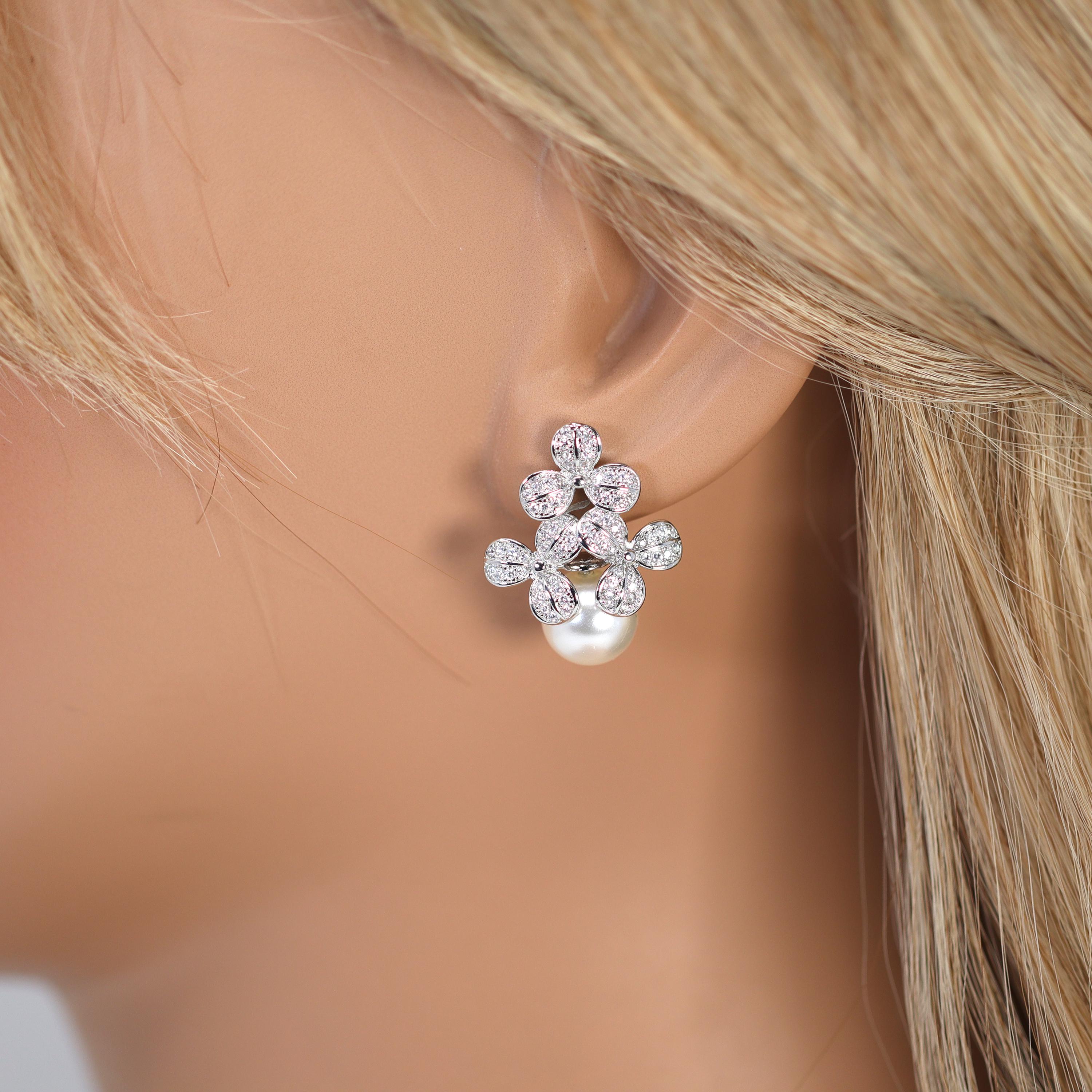 Swarovski Flowers In A Pearly Bouquet For Queen Stud Earrings, Bridal Jewelry, Crystal Bridal Earrings, Statement Earrings Cz