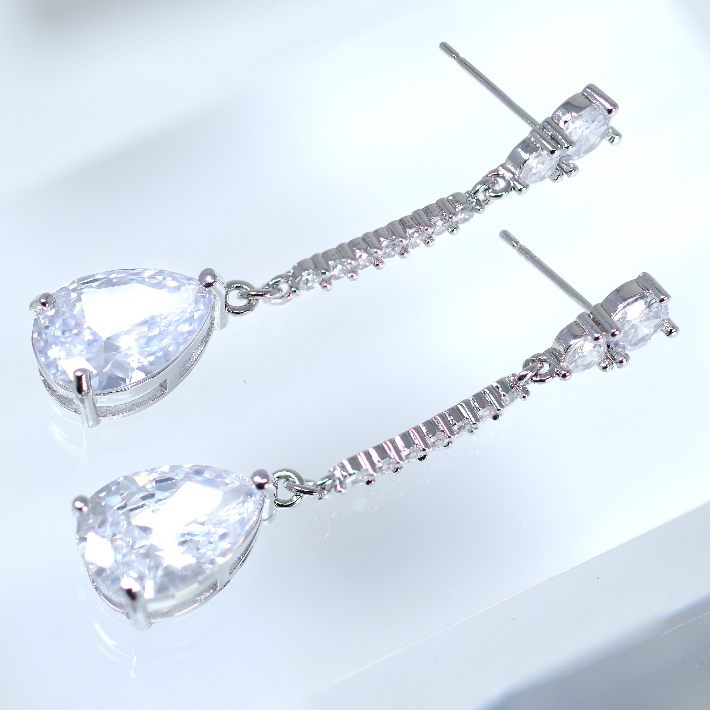 Swarovski Diamond Tear Drop Tassel Earrings, Bridal Jewelry, Bridal Earrings, Crystal Bridal Earrings, Statement Earrings Cz