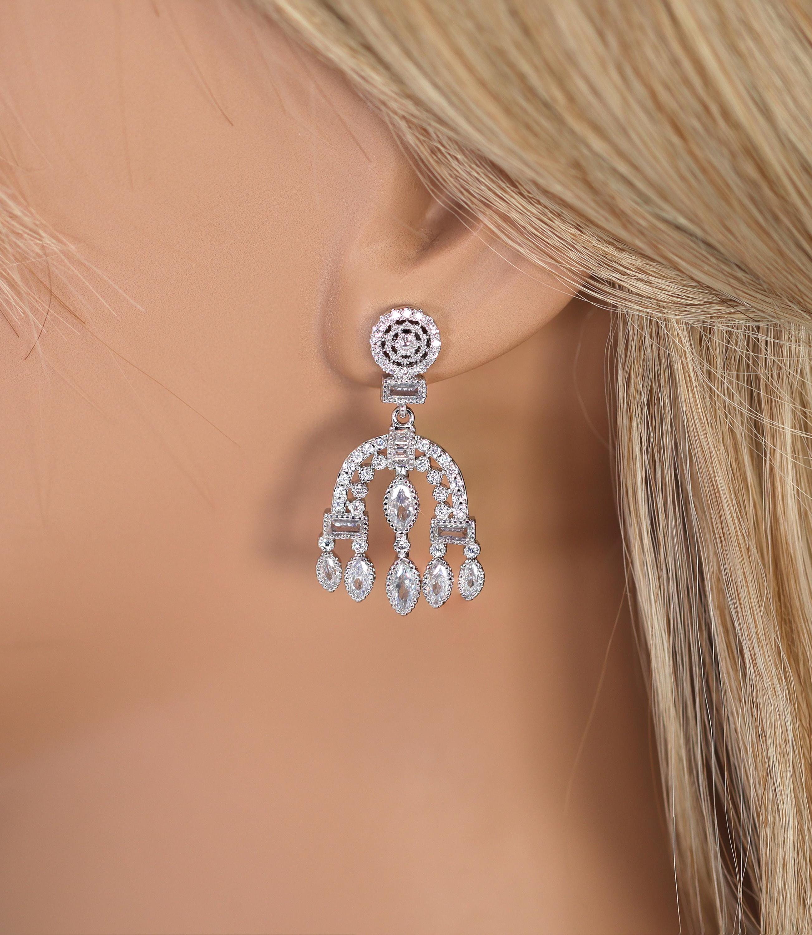 Swarovski Crystal Dainty Chandelier Drop Diamond Earrings, Bridal Jewelry & Earrings Crystal Bridal Earrings Statement earrings Cz