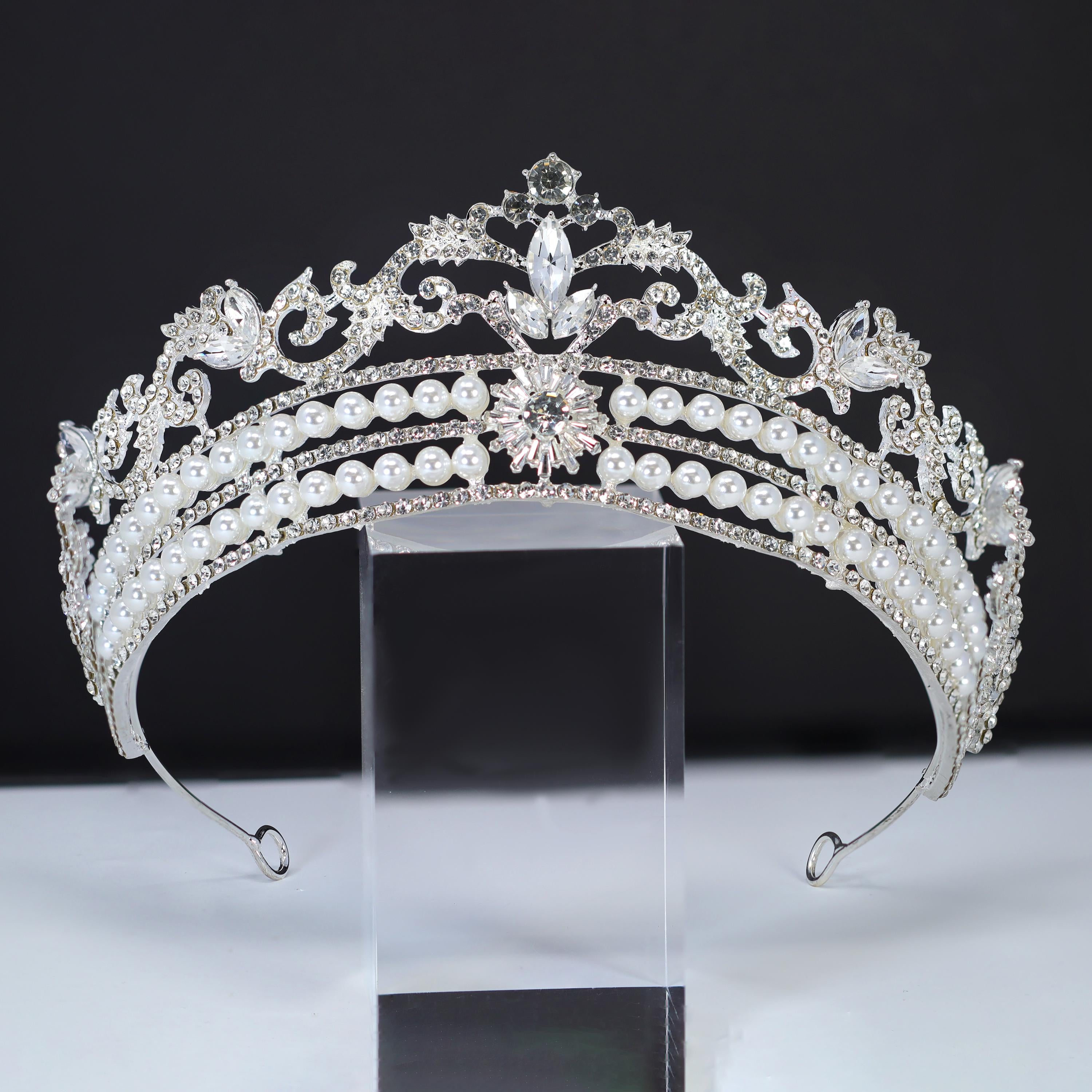 Luxury Swarovski Crystals Pearl Radiance Tiara Floral Leaves Queen Tiara , Bridal Crown, Crystal Wedding, Crystal Wedding Crown, Tiara Bride