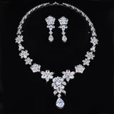 Swarovski Royal Floral Bouquet Necklace and Earrings Set , Bridal Jewelry Set, Bridal Earrings And Necklace, Statement Earrings CZ