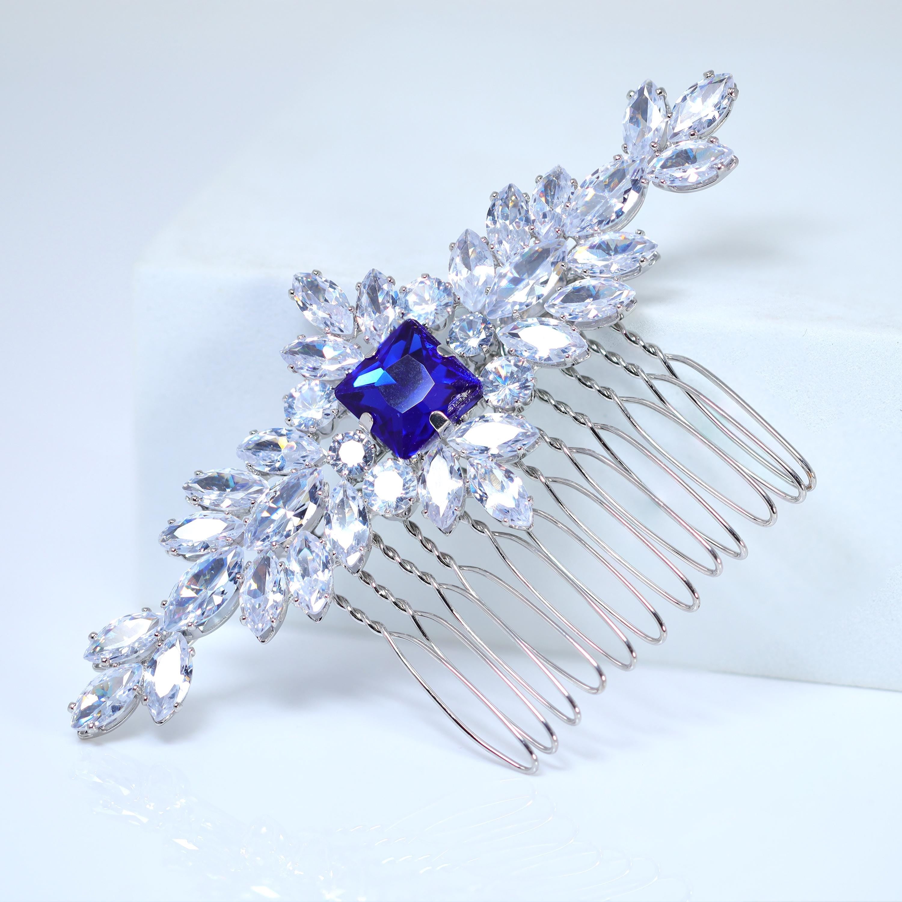 Sapphire Blue Blossom Vine Leaves Bridal Hair Comb, Bridal Hair Piece, Bridal Hair Accessories, Wedding Hair Accessory, Bridal Hair Comb.