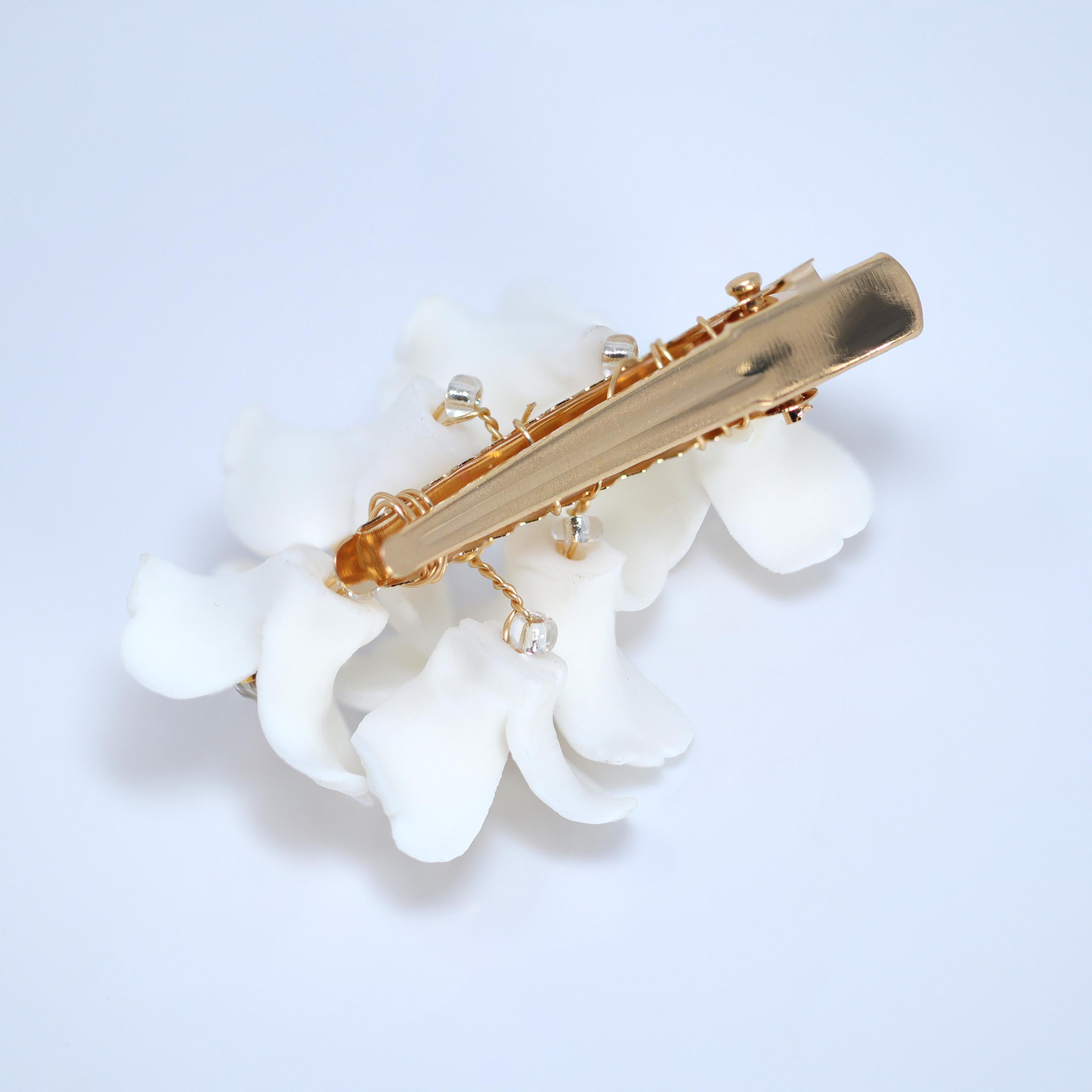 Swarovski Crystal Dainty Porcelain White Flower Bloom Bridal Hair Clip, Bridesmaid Gift, Wedding Hair Accessory.