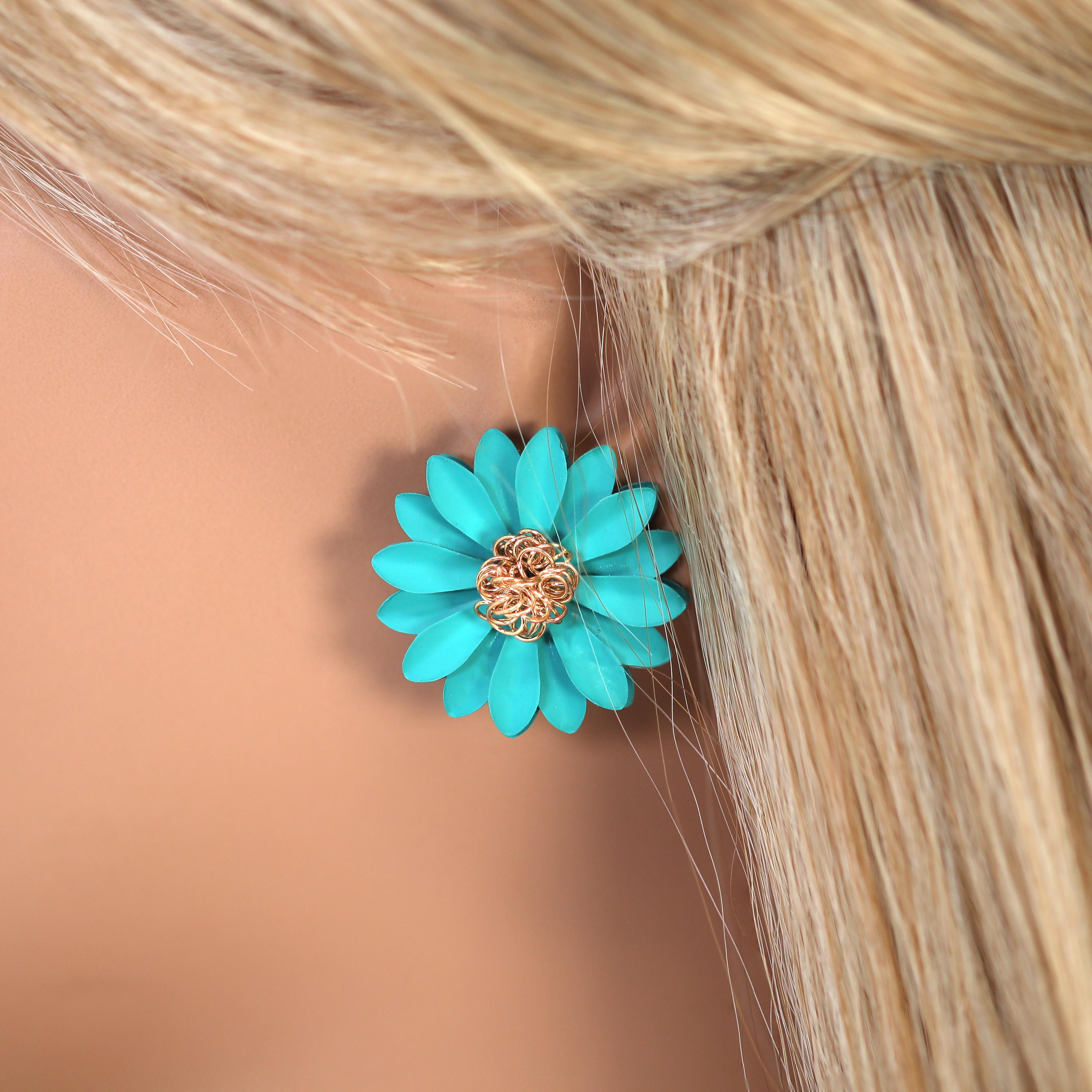 Teal Flower Earrings, Bridal Jewelry, Bridal Stud Earrings, Bridal Earrings, Statement Earrings, Bridesmaid Earring.