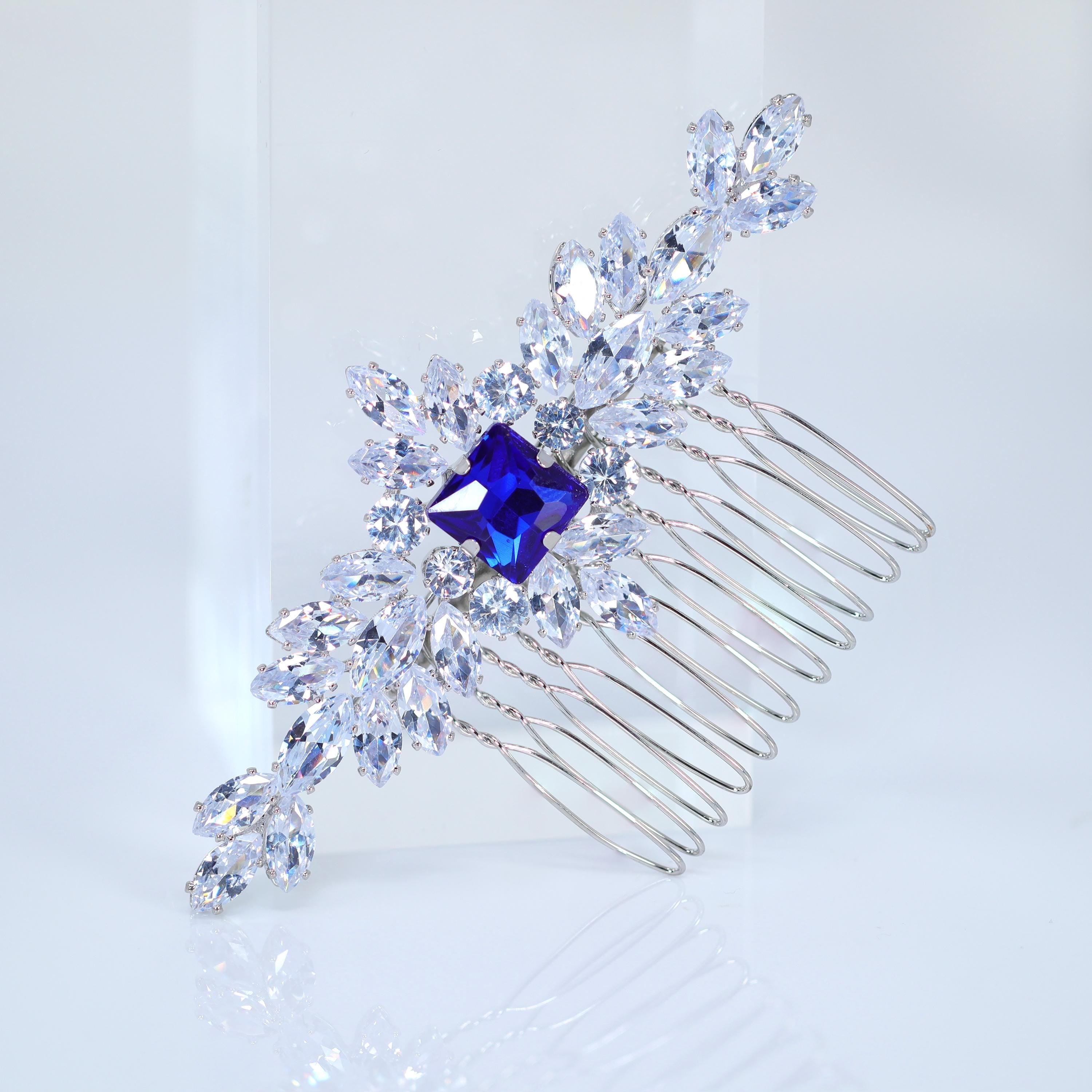 Sapphire Blue Blossom Vine Leaves Bridal Hair Comb, Bridal Hair Piece, Bridal Hair Accessories, Wedding Hair Accessory, Bridal Hair Comb.