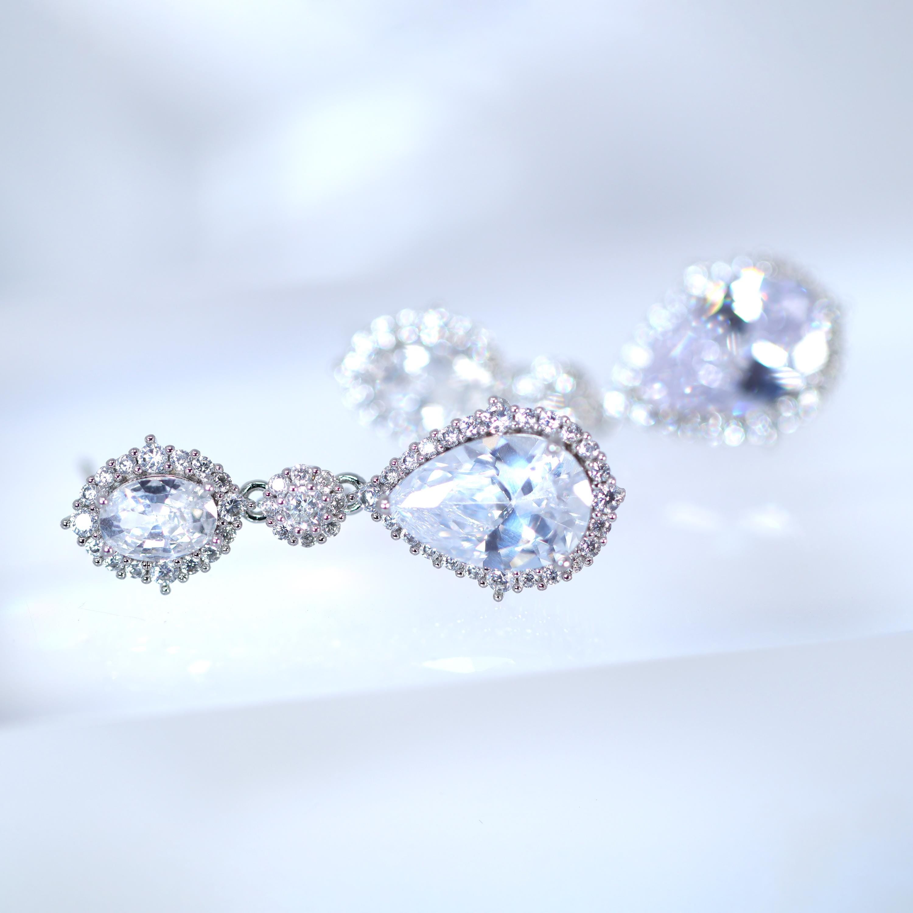 Cubic Zirconia Diamond Timeless Drops Diamond Earrings, Long Bridal Jewelry, Bridal Earrings, Crystal Bridal Earrings, Statement Earrings Cz