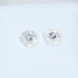CZ Diamond With Mother Of Pearl Carved White Flower Earrings, Bridal Jewelry Bridal Peach flower Stud Earrings Pearl Stud Statement Earrings