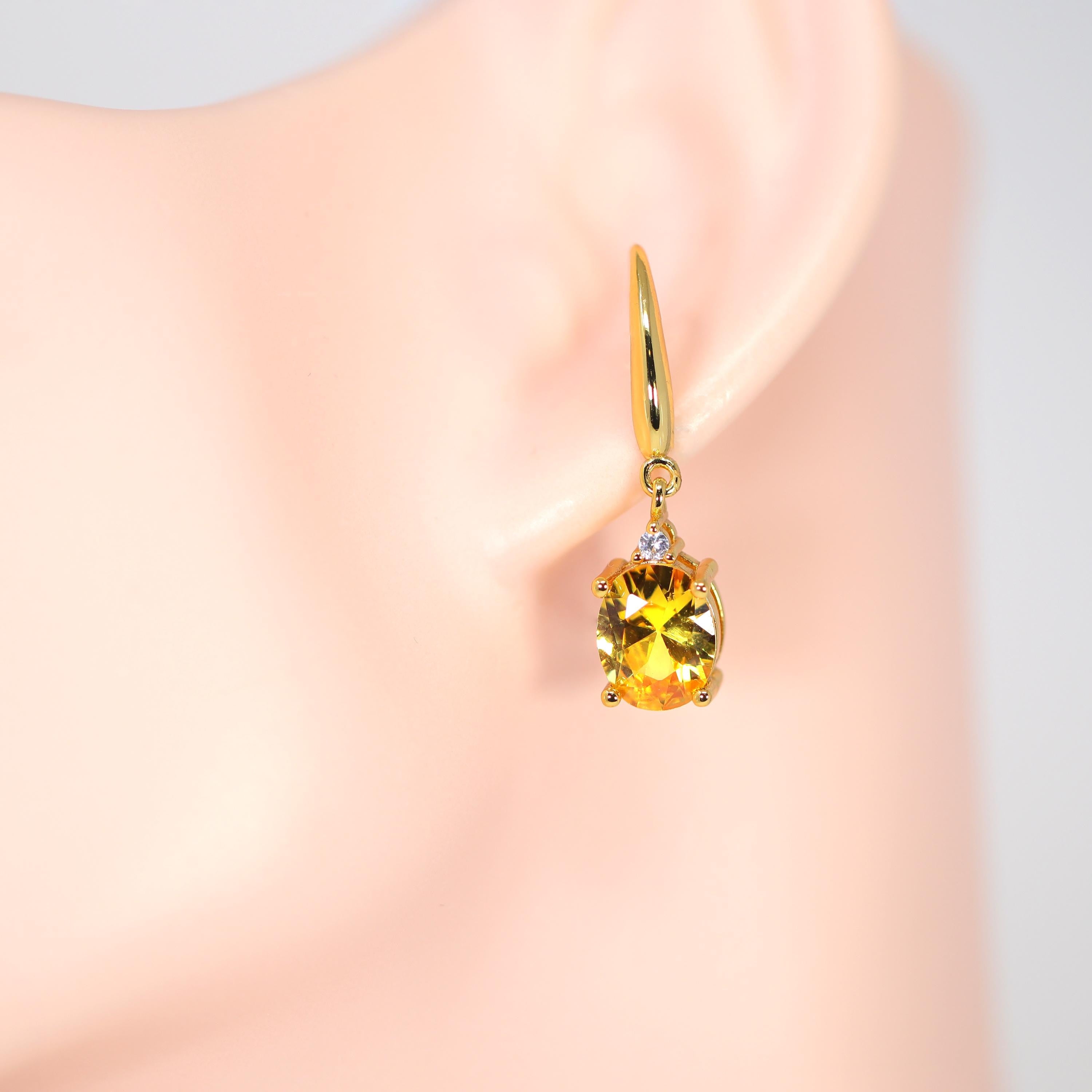 14k Gold Plated Yellow Topaz Drop Earrings, Natural Gemstone Bridal Earrings, Crystal Bridal Earrings, Statement Earrings