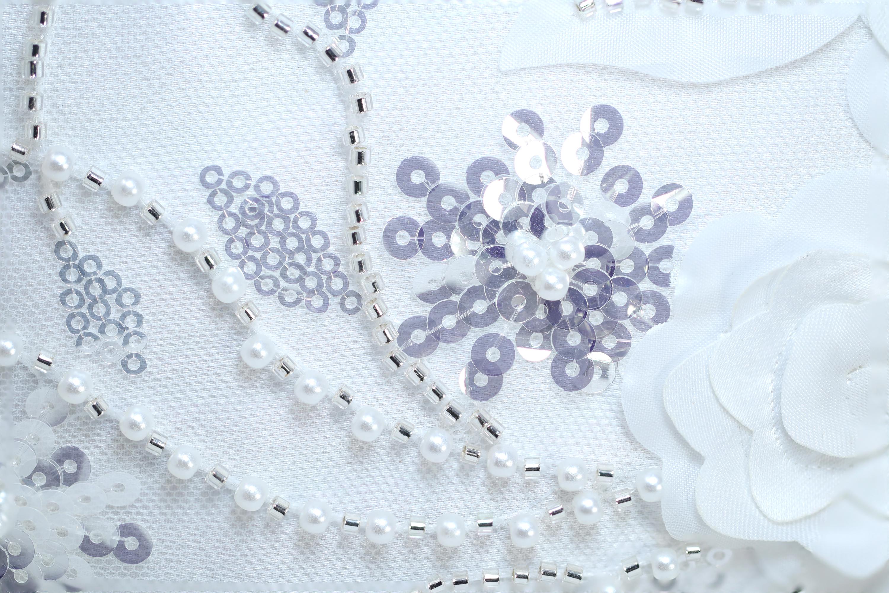 Faux Pearl Embroidered White Floral Garden Bridal Wedding Bag, Statement Bag, Evening Wedding Clutch, Cross Body Bag