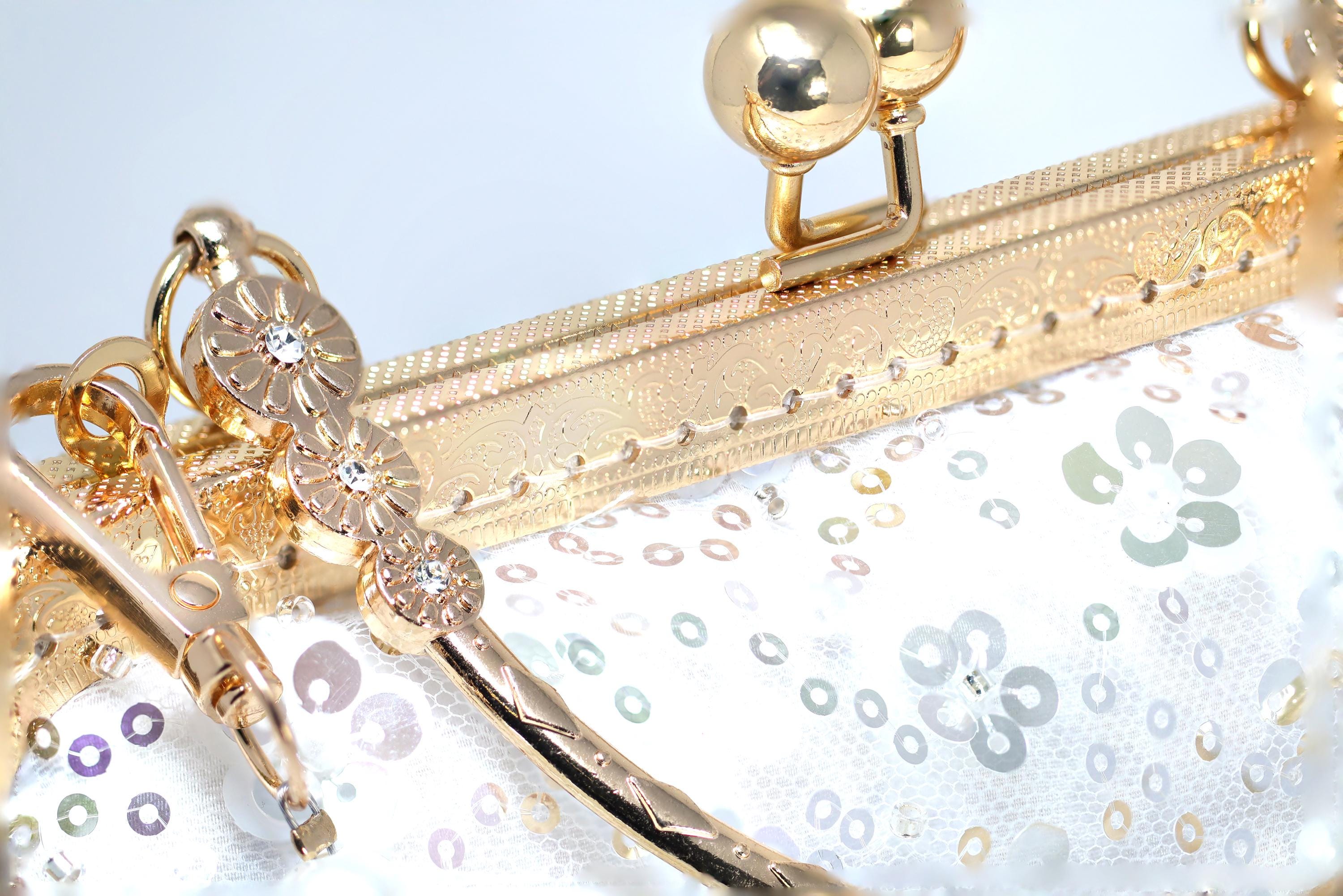 Faux Pearl Embroidered Shimmering Floral Bouquet Bridal Wedding Bag, Statement Bag, Evening Wedding Clutch, Cross Body Bag